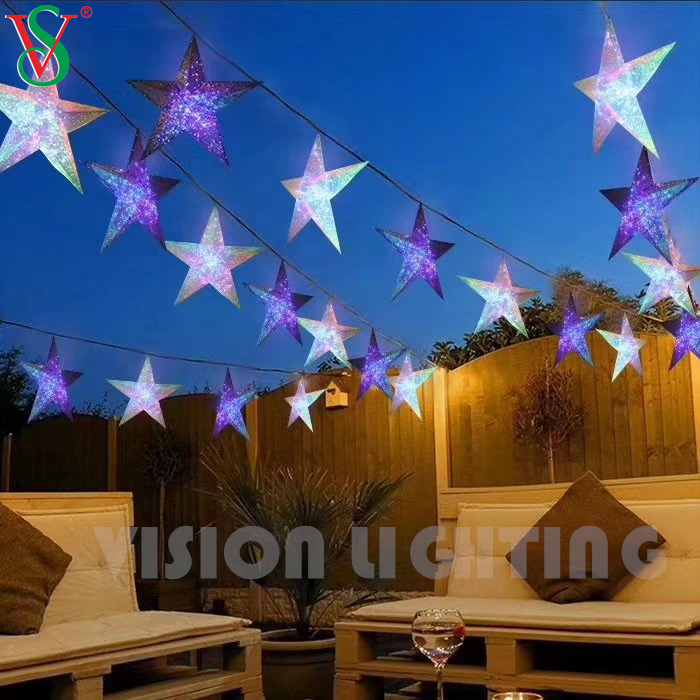 Shiny Fairy Pendant LED PVC Star Lights for Outdoor Hanging Decoration