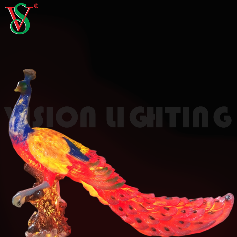 Outdoor Zoo Park Decoration Fiberglass FRP Led Peacock Sculpture Animal Motif Light