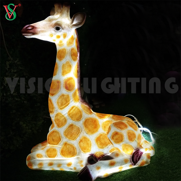 Fiberglass Resin Animal Light Giraffe Sculpture Lighted Animal for Outdoor Park Zoo Decoration