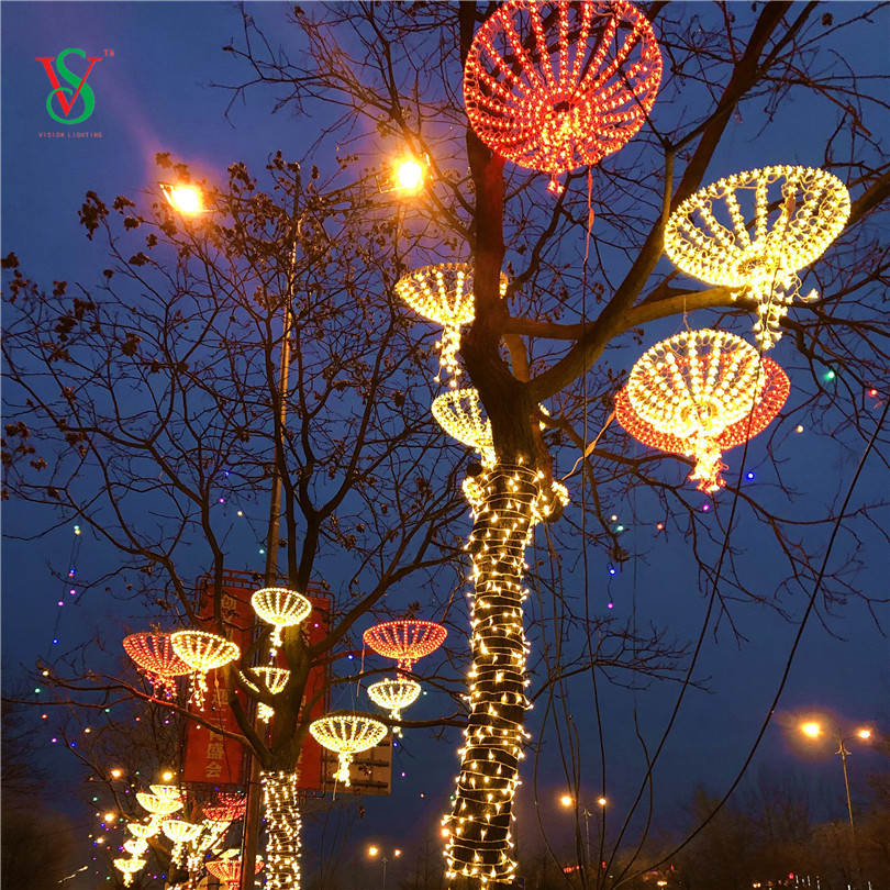 Animated Christmas Street Decoration Light LED Sakura Umbrella Motif Light 