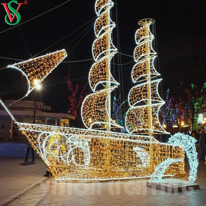 Custom 3D LED Ship & Vehicle Sculpture Eye-Catching Outdoor Light Decoration for Theme Parks & Cities & Festivals
