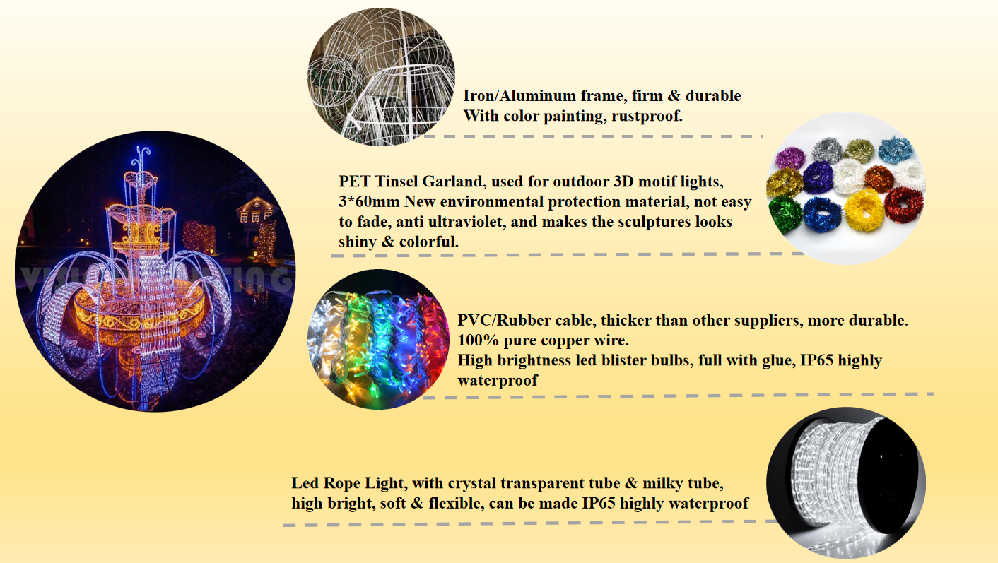 3D LED Light Fountain Motif Sculpture for Outdoor Landscape Decorations