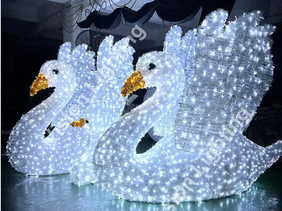 Illuminated Swan In Amusement Park & Garden