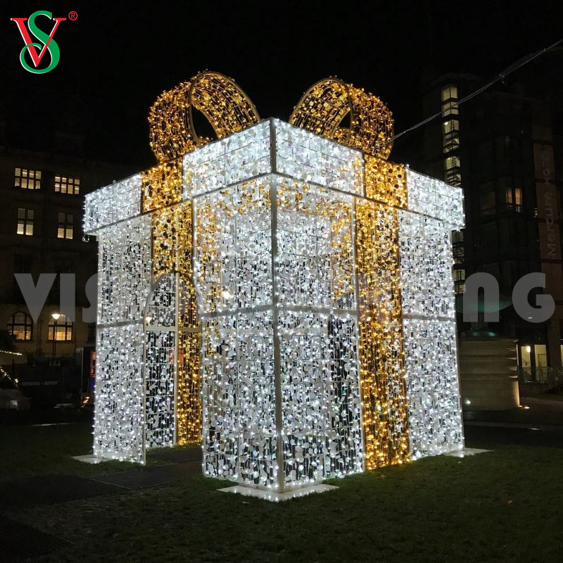 Christmas Decoration Outdoor 3D Giant Lighted Gift Box Motif Lights for Plaza