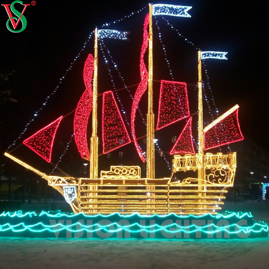 Custom 3D LED Ship & Vehicle Sculpture Eye-Catching Outdoor Light Decoration for Theme Parks & Cities & Festivals