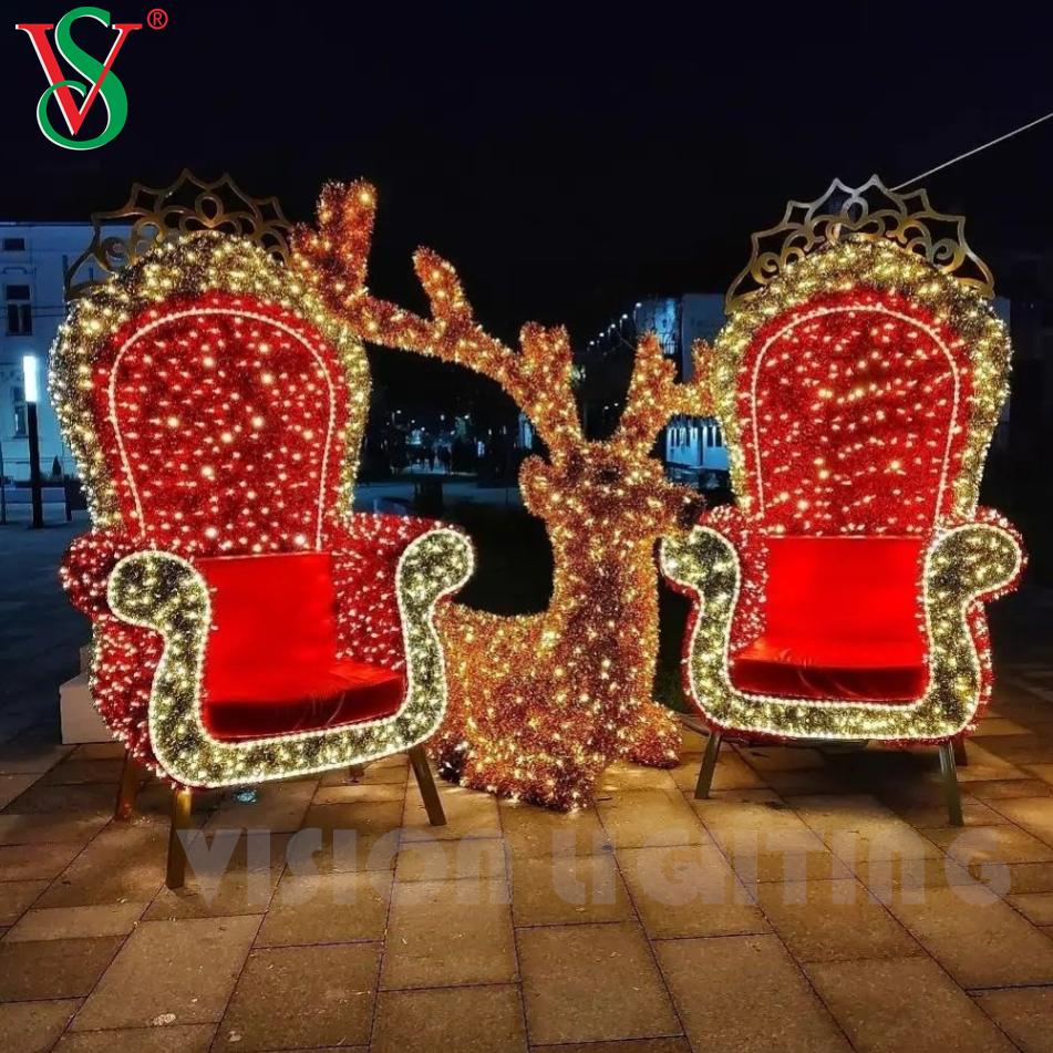 Outdoor Luxury Fairy Christmas Prop Decoration Led Chair Motif Lights for Mall Plaza Street