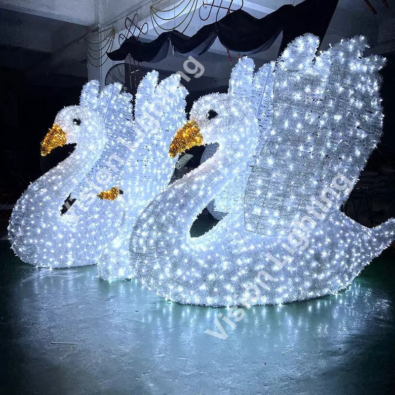 3D Illuminated Swan Structure Lighting Decoration for Outdoor Landscape Decor