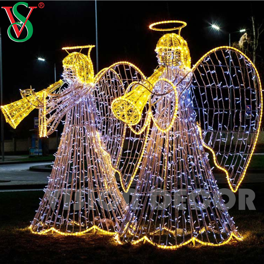 Christmas Fairy Decorations Outdoor 3D Angel Sculpture Motif Lights for Plaza Street Hotel Decor