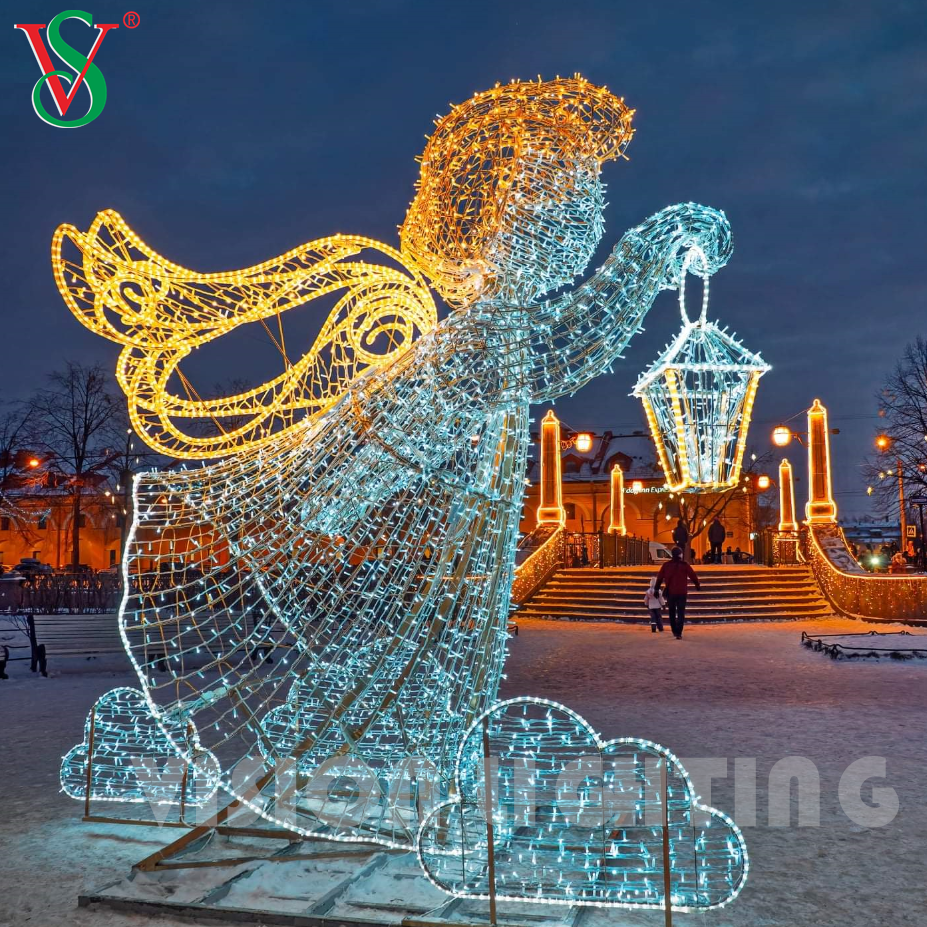 Christmas Fairy Decorations Outdoor 3D Angel Sculpture Motif Lights for Plaza Street Hotel Decor