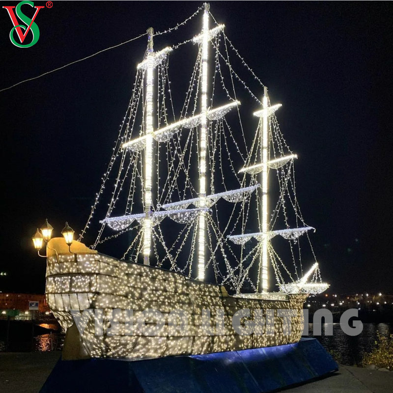 Custom 3D LED Ship & Vehicle Sculpture Eye-Catching Outdoor Light Decoration for Theme Parks & Cities & Festivals