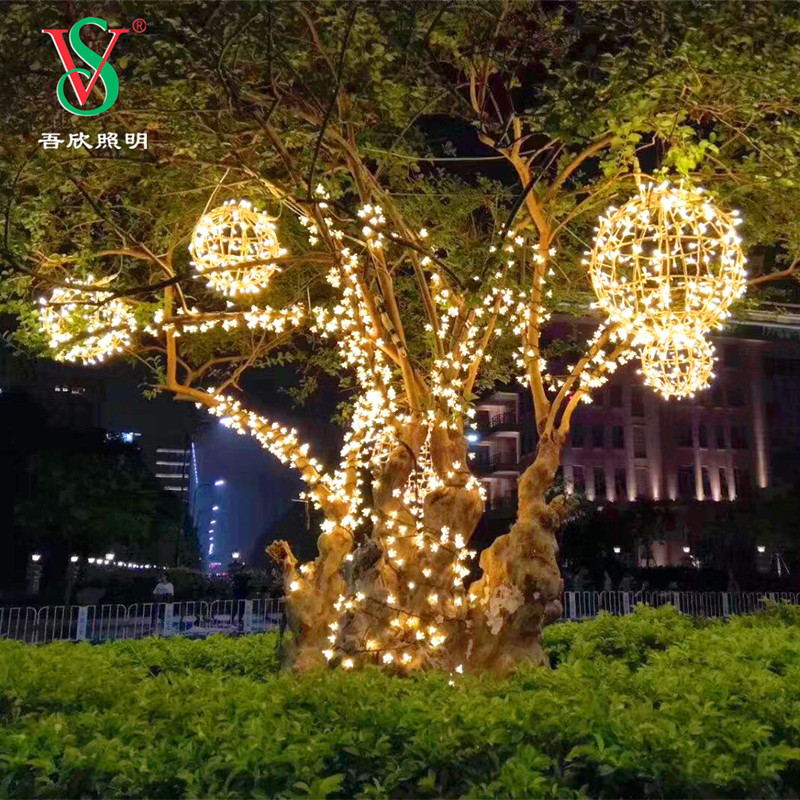 Fairy String Garland Ball Lamp Hanging Sphere Foldable Ball Motif Lights for Mall Decoration Lighting