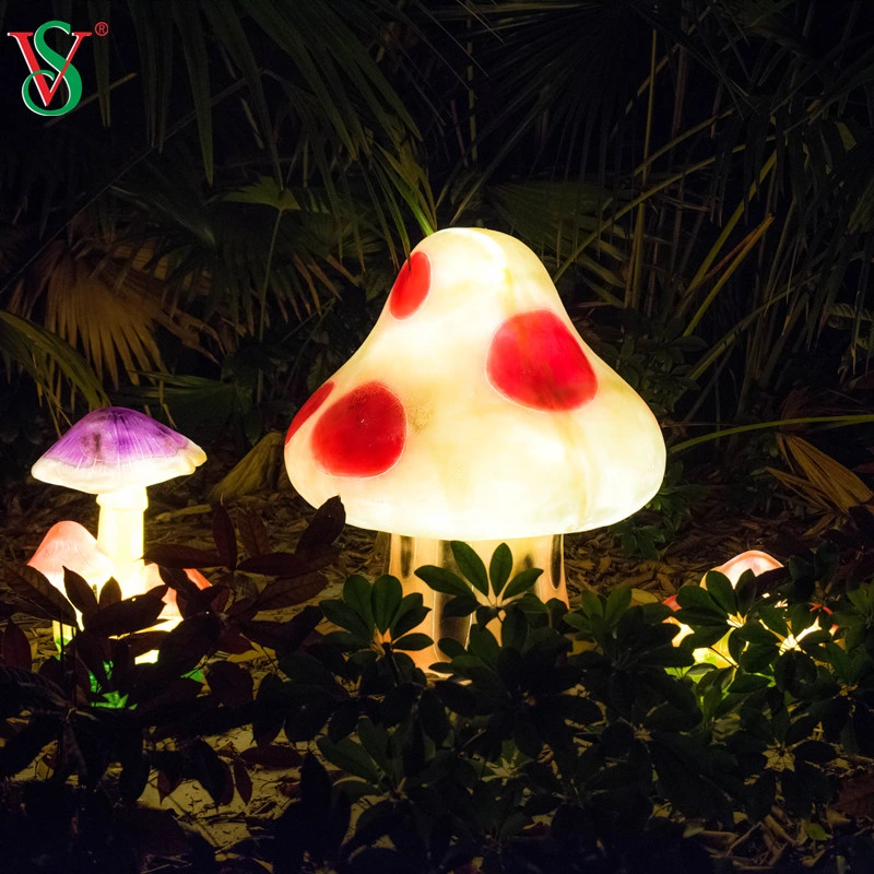 Resin FRP Fiberglass Mushroom Lights LED Illuminated Mushroom for Outdoor Garden Decoration