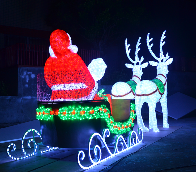 Outdoor Garden Street Motif Acrylic Reindeer Santa Claus with Sleigh Decoration Light