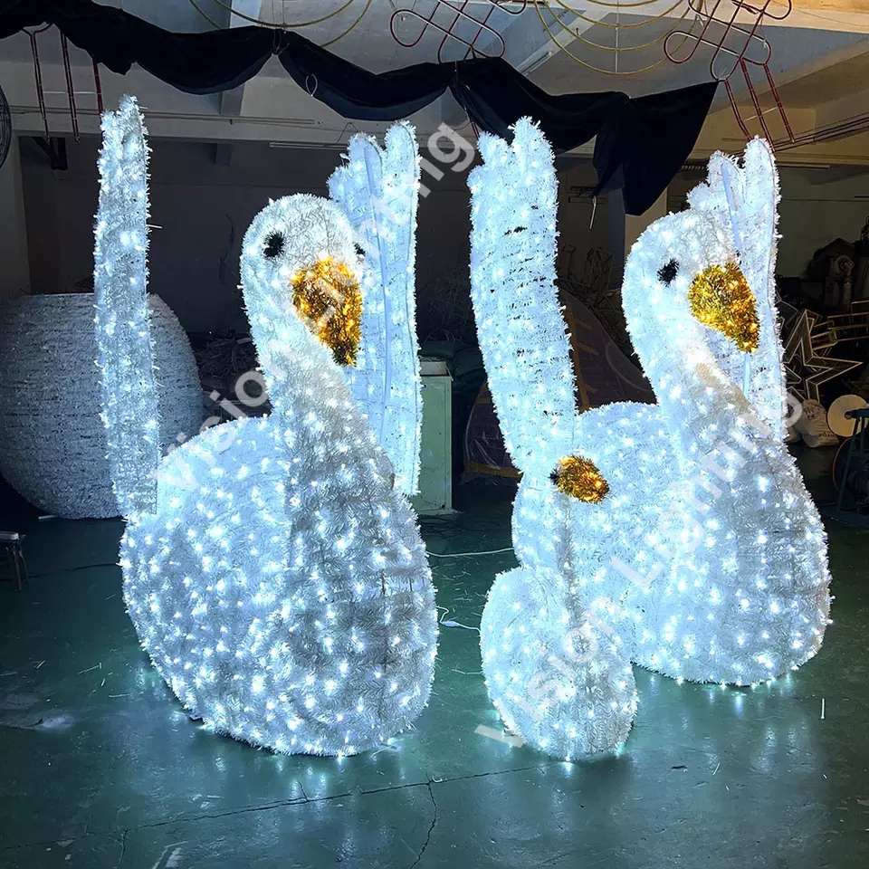 3D Illuminated Swan Structure Lighting Decoration for Outdoor Landscape Decor
