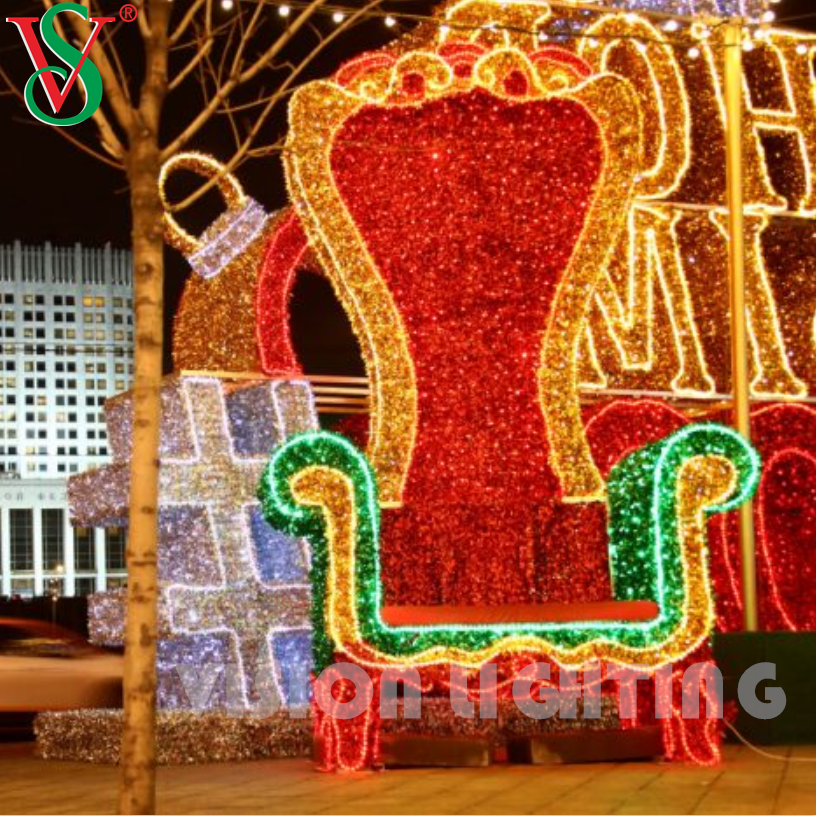 Outdoor Luxury Fairy Christmas Prop Decoration Led Chair Motif Lights for Mall Plaza Street