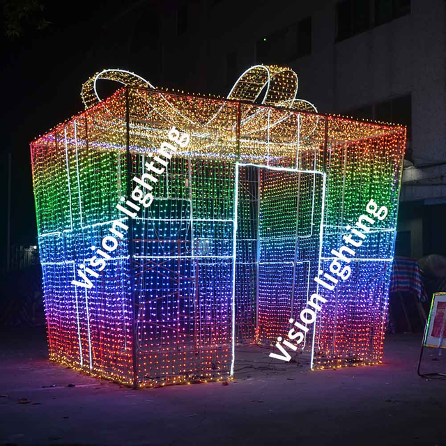 Christmas decoration outdoor Customized LED colorful led holiday gift box pixels RGB motif light