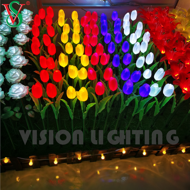 DMX/TTL WS2811 Pixel RGB Artificial Flower Led Tulip Lights for Outdoor Garden Park Decoration