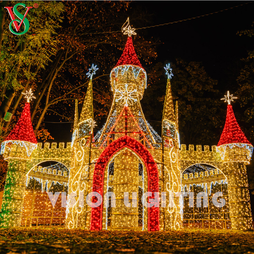 Large 3D LED Castle Tower Light – Outdoor Holiday Decoration for Commercial Christmas Displays