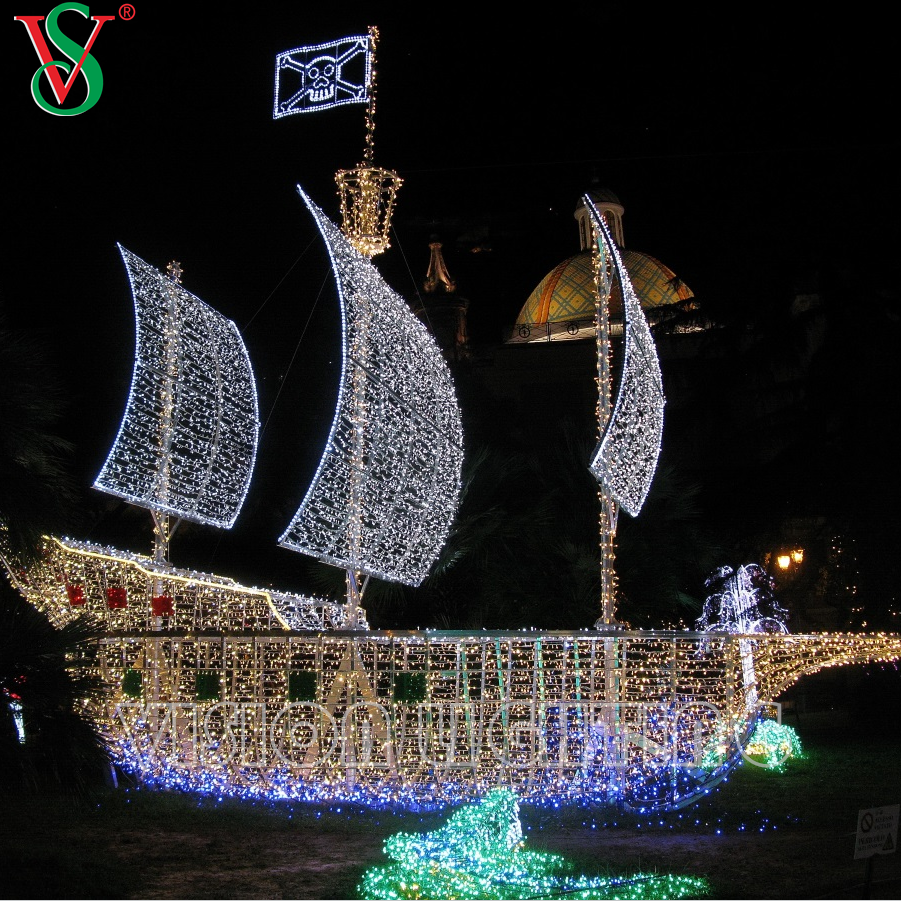 Vehicle Sculpture Decoration LED 3D Boat Motif Lights for Outdoor Holiday Decoration