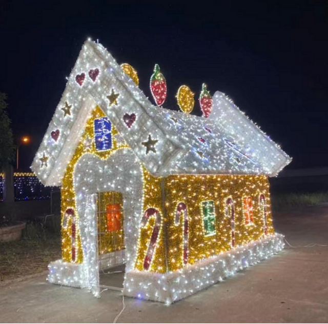 Outdoor Christmas 3d Motif Decoration Lights Led Illuminated Gingerbread House Motif Light
