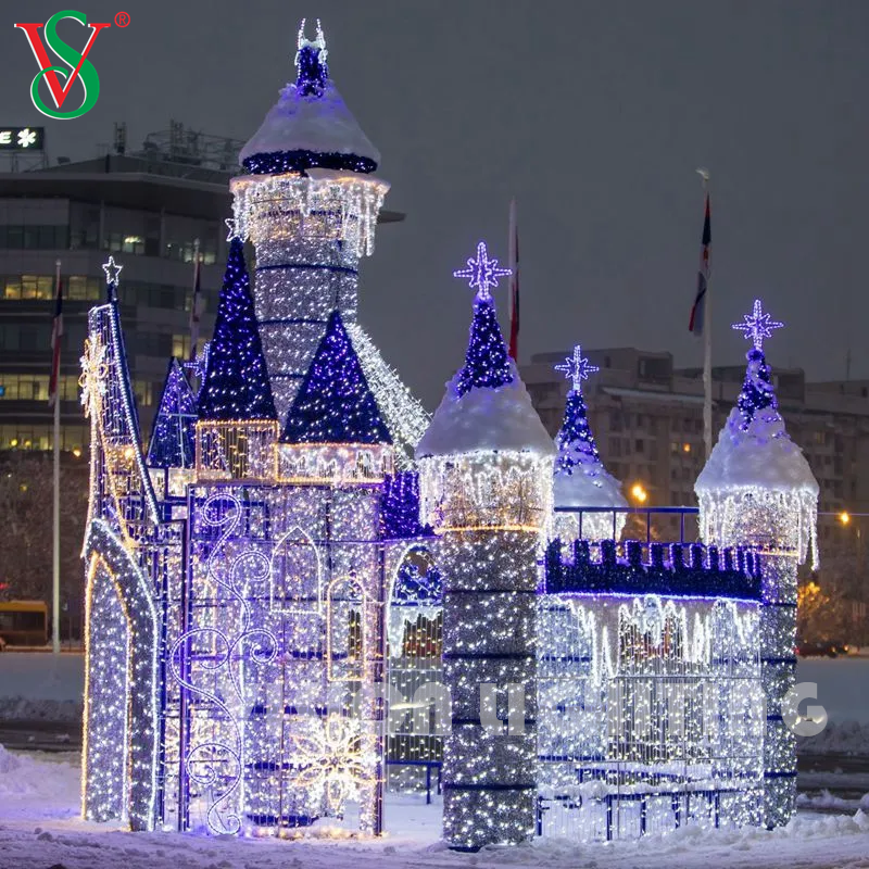 Large 3D LED Castle Tower Light – Outdoor Holiday Decoration for Commercial Christmas Displays