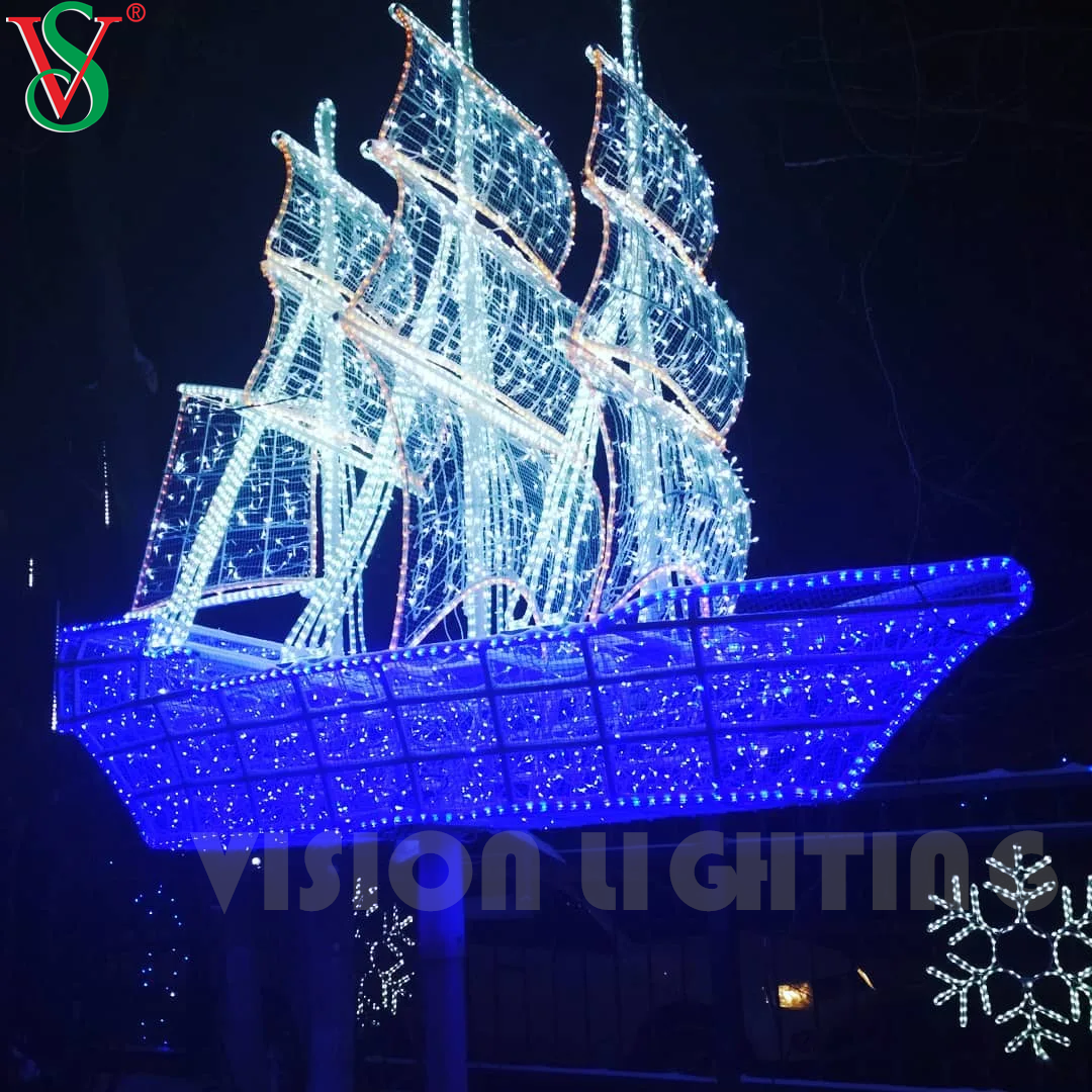 Vehicle Sculpture Decoration LED 3D Boat Motif Lights for Outdoor Holiday Decoration