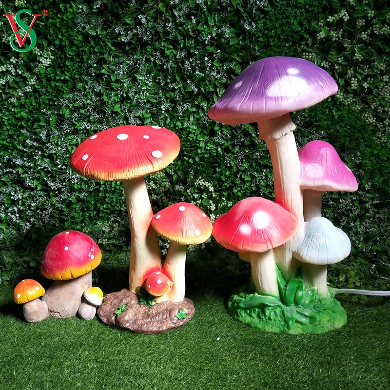 Resin FRP Fiberglass Mushroom Lights LED Illuminated Mushroom for Outdoor Garden Decoration