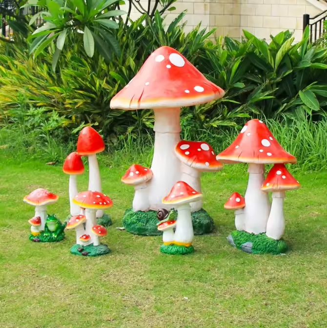 Resin FRP Fiberglass Mushroom Lights LED Illuminated Mushroom for Outdoor Garden Decoration