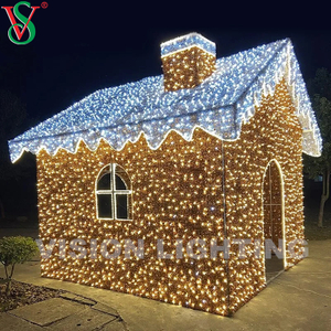 Outdoor Christmas 3d Motif Decoration Lights Led Illuminated Gingerbread House Motif Light