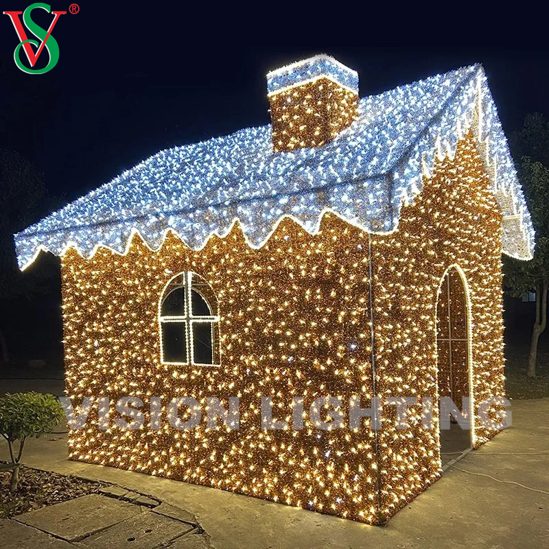 Outdoor Christmas 3d Motif Decoration Lights Led Illuminated Gingerbread House Motif Light