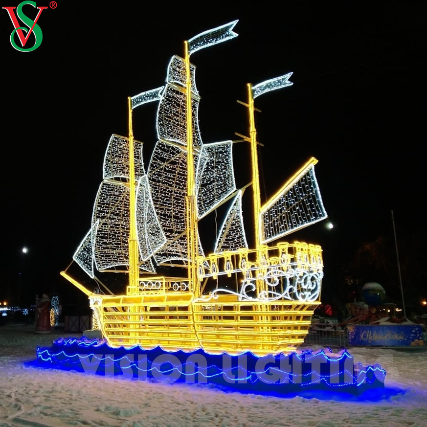 Vehicle Sculpture Decoration LED 3D Boat Motif Lights for Outdoor Holiday Decoration