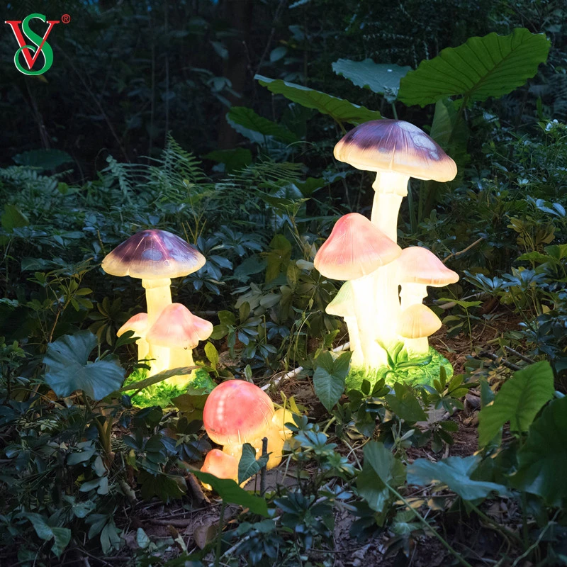 Resin FRP Fiberglass Mushroom Lights LED Illuminated Mushroom for Outdoor Garden Decoration