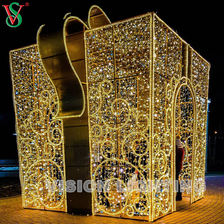 Christmas Decoration Outdoor 3D Giant Lighted Gift Box Motif Lights for Plaza