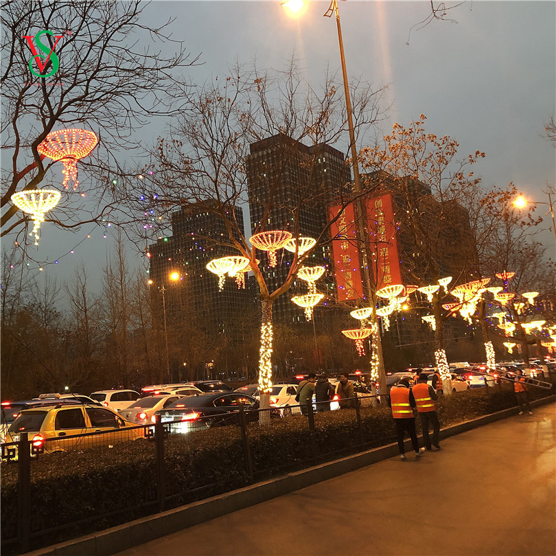 Animated Christmas Street Decoration Light LED Sakura Umbrella Motif Light 