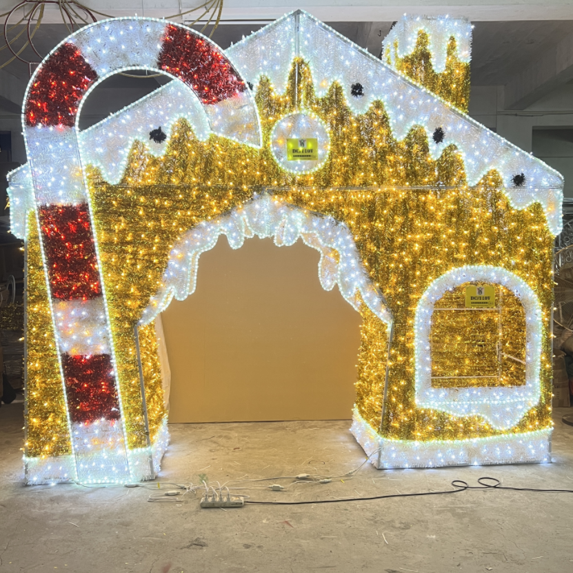 Outdoor Christmas 3d Motif Decoration Lights Led Illuminated Gingerbread House Motif Light