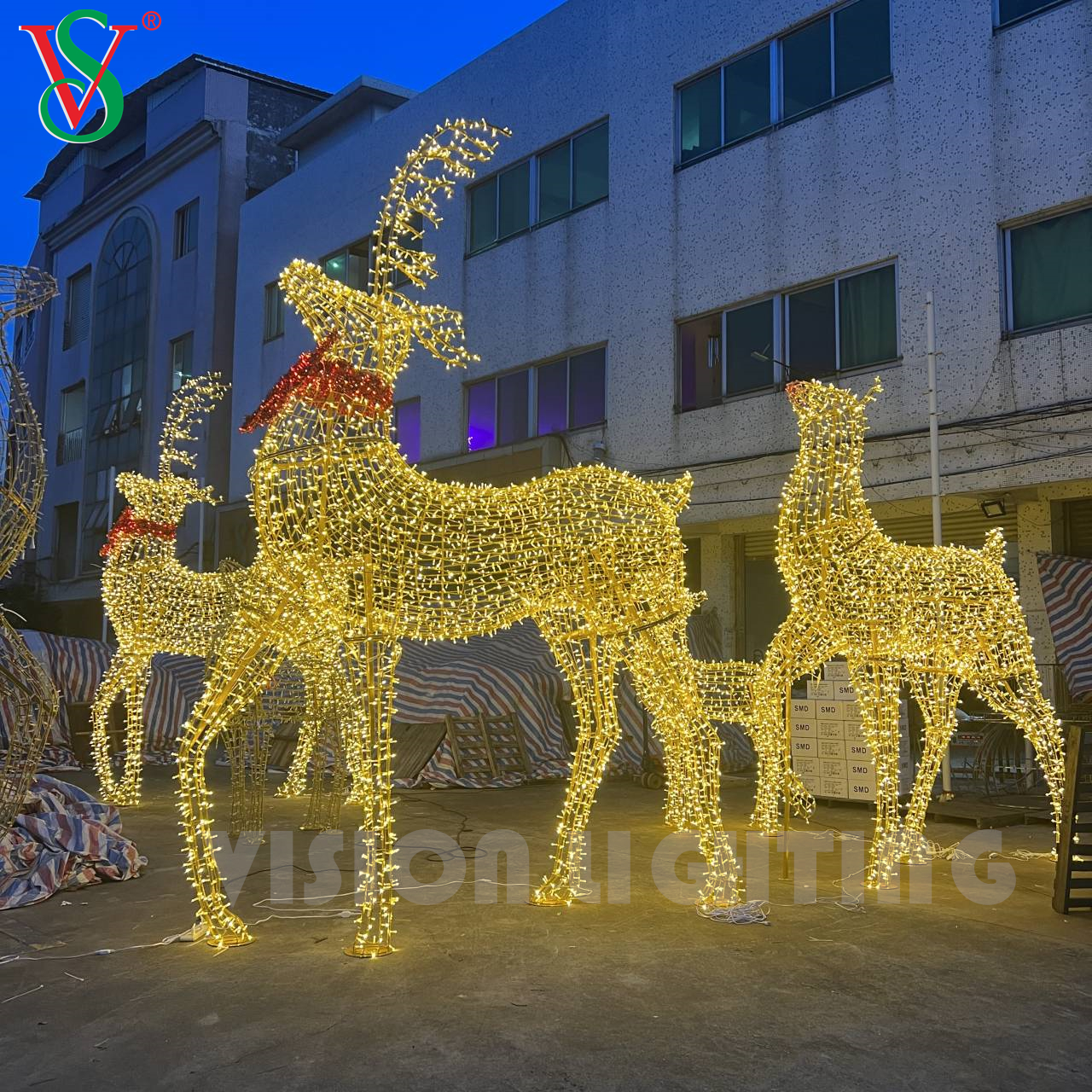 Large 3D LED Reindeer Motif Light Outdoor Christmas Decorative Illuminated Deer