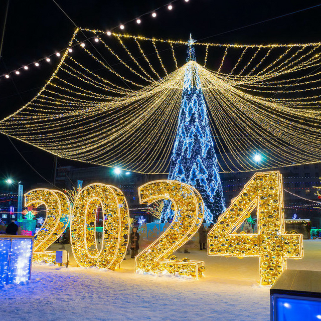 New Year Sign Board Outdoor 3D Sculpture Motif Lights for New Year Decoration
